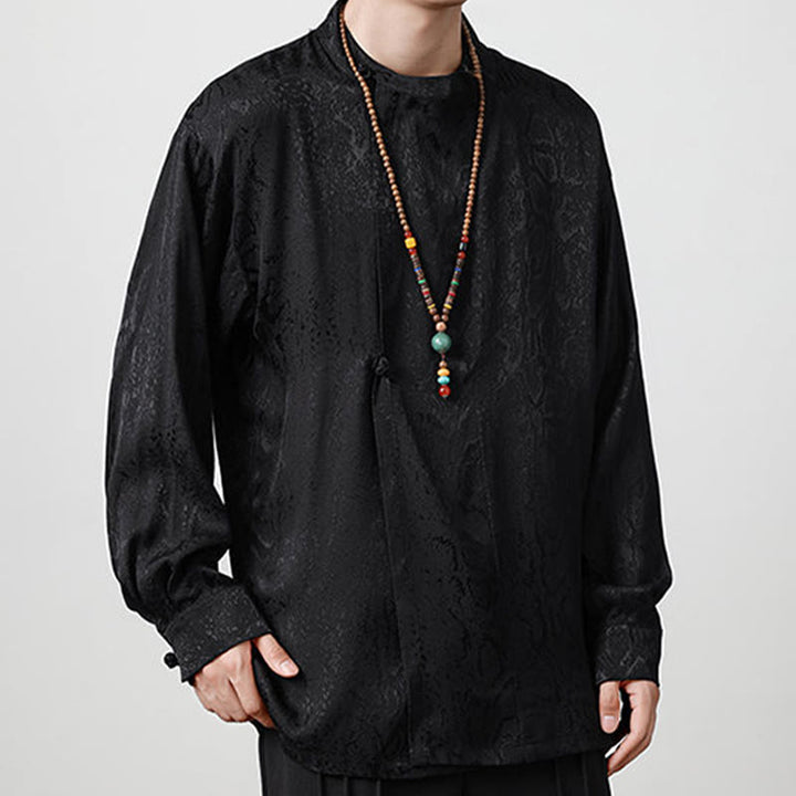 Buddha Stones秋 ジャカード 長袖 フロッグボタンシャツ メンズ 服 - image 15