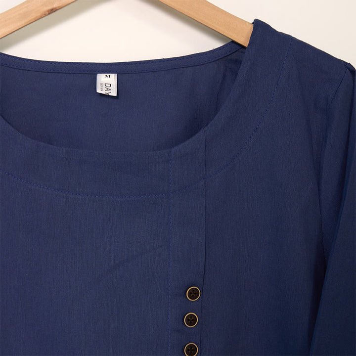 Buddha Stonesカジュアル ダンデライオン 長袖 ラウンドネック シャツ コットンリネン レディース シャツ