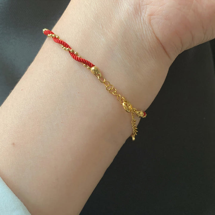 Buddha Stonesの赤い糸、金メッキ銅製、幸運の強さのブレスレット