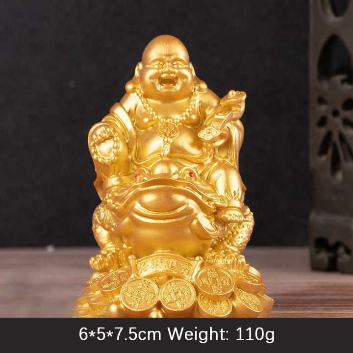 Buddha Stones笑う仏 風水 カエル ヒキガエル 銅貨 富を引き寄せる 樹脂像 家の装飾