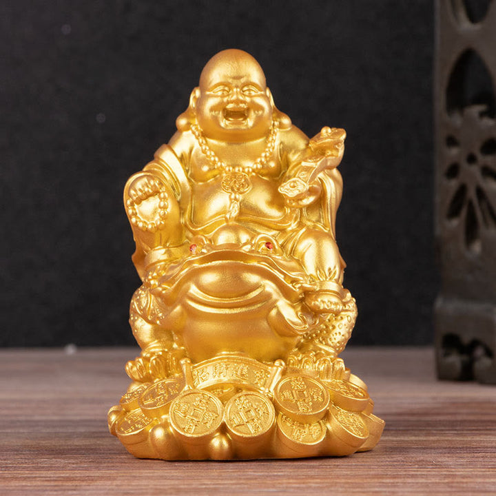 Buddha Stones笑う仏 風水 カエル ヒキガエル 銅貨 富を引き寄せる 樹脂像 家の装飾