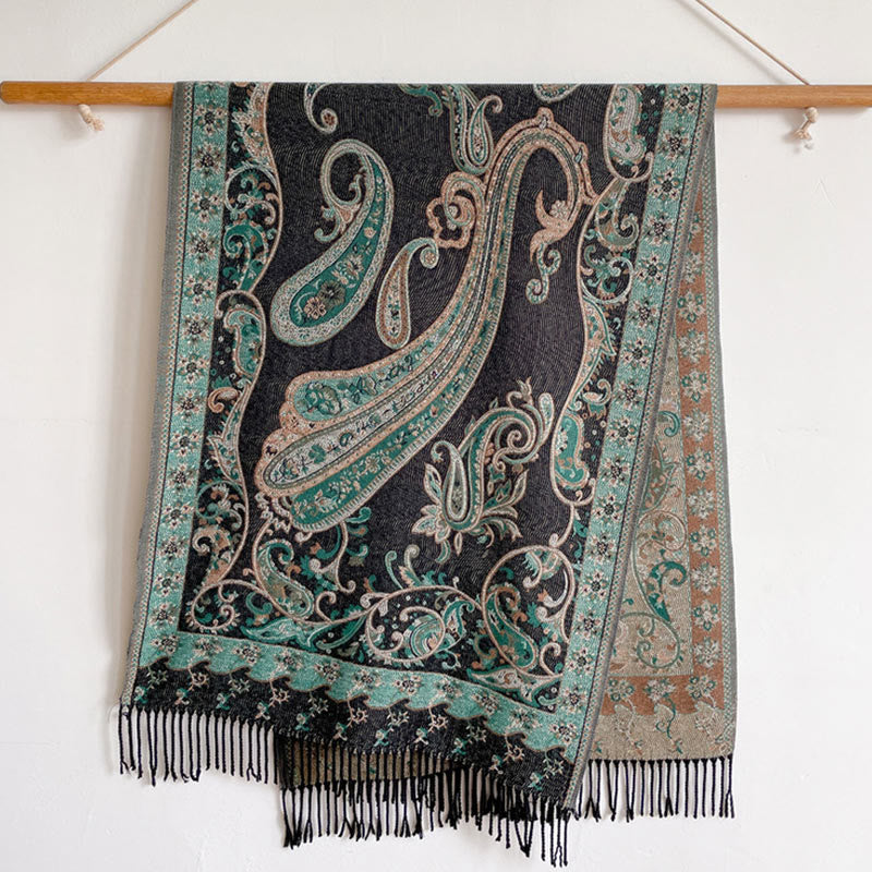 Buddha Stonesチベットカシューフラワータッセルショール秋冬用快適トラベルスカーフラップ