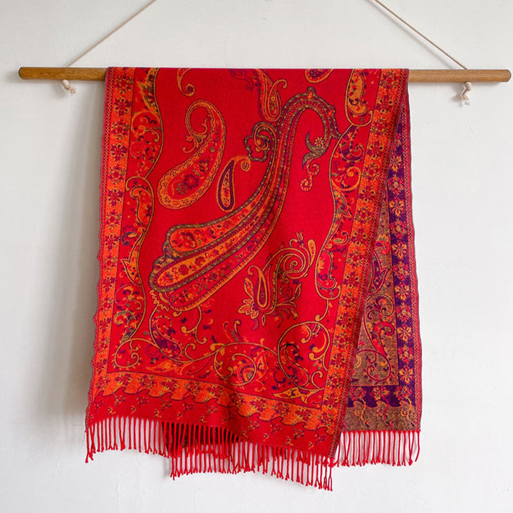 Buddha Stonesチベットカシューフラワータッセルショール秋冬用快適トラベルスカーフラップ