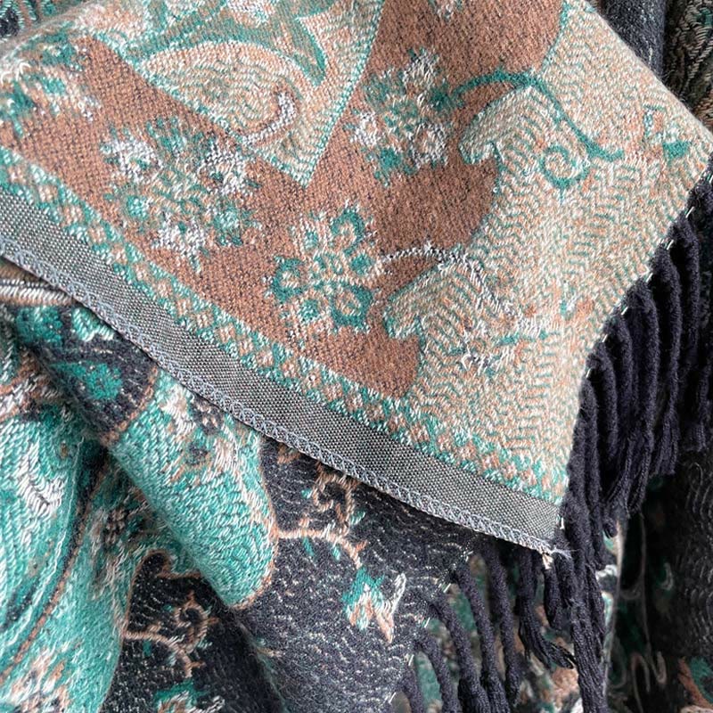 Buddha Stonesチベットカシューフラワータッセルショール秋冬用快適トラベルスカーフラップ