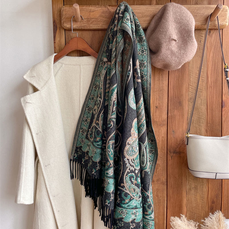 Buddha Stonesチベットカシューフラワータッセルショール秋冬用快適トラベルスカーフラップ