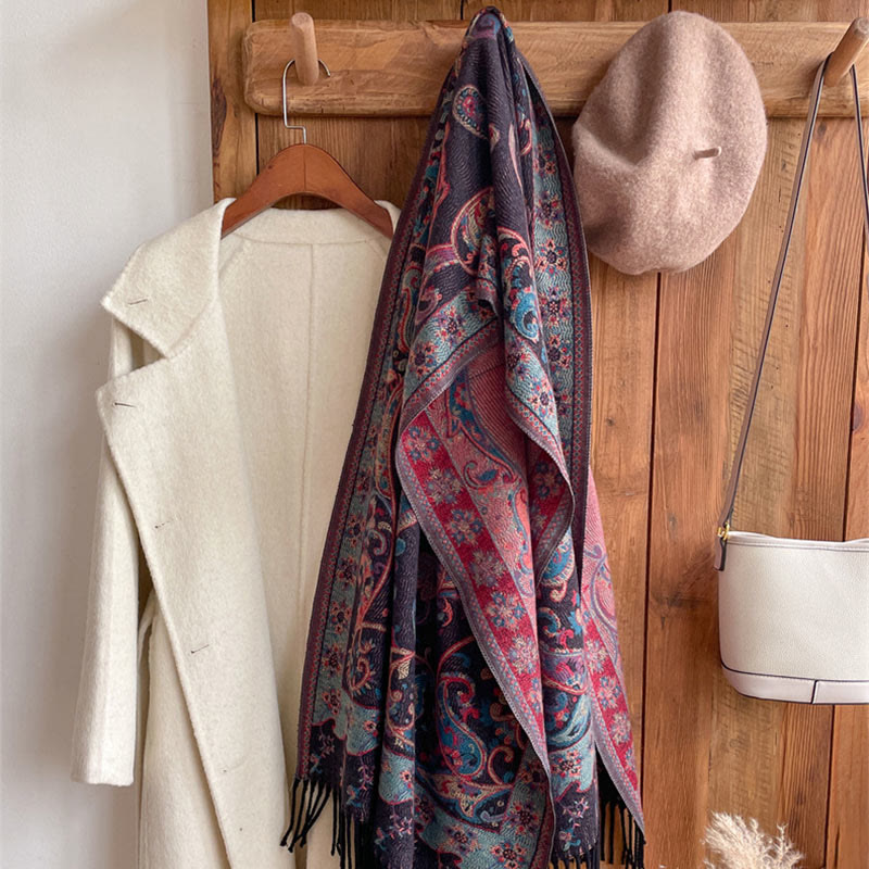 Buddha Stonesチベットカシューフラワータッセルショール秋冬用快適トラベルスカーフラップ