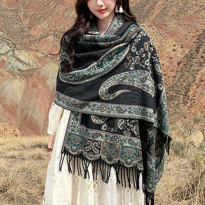 Buddha Stonesチベットカシューフラワータッセルショール秋冬用快適トラベルスカーフラップ