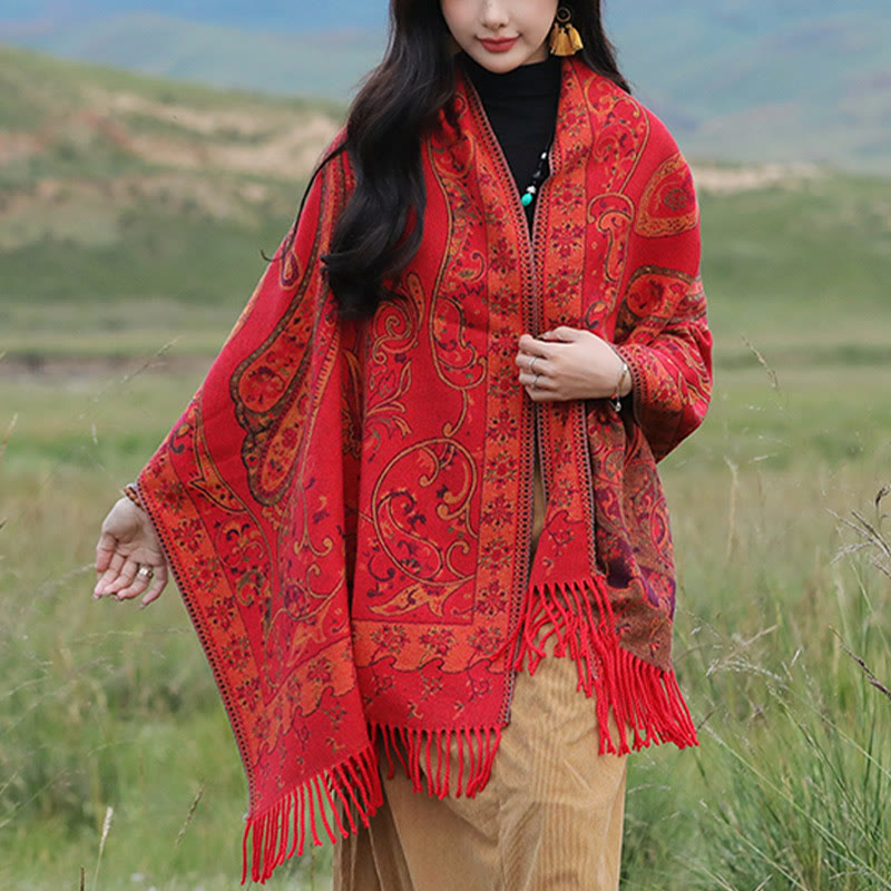 Buddha Stonesチベットカシューフラワータッセルショール秋冬用快適トラベルスカーフラップ