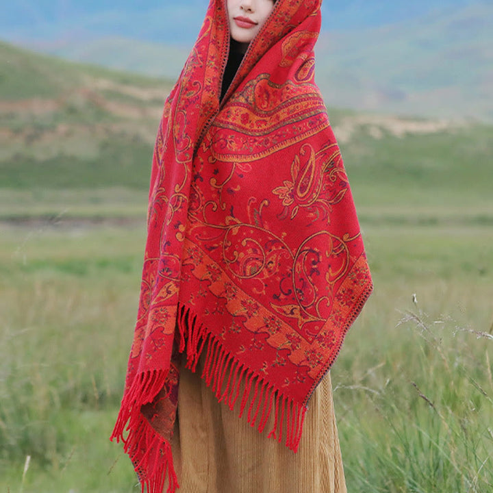 Buddha Stonesチベットカシューフラワータッセルショール秋冬用快適トラベルスカーフラップ