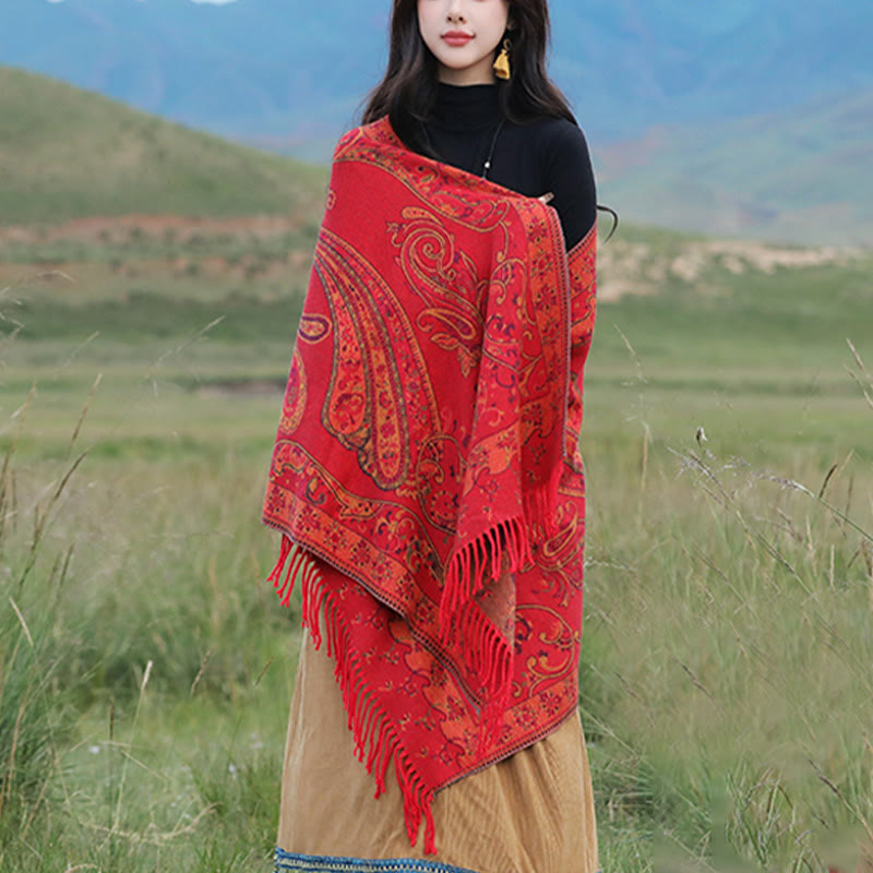 Buddha Stonesチベットカシューフラワータッセルショール秋冬用快適トラベルスカーフラップ