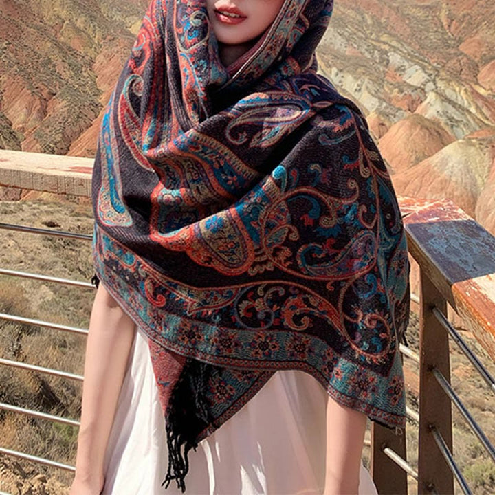 Buddha Stonesチベットカシューフラワータッセルショール秋冬用快適トラベルスカーフラップ