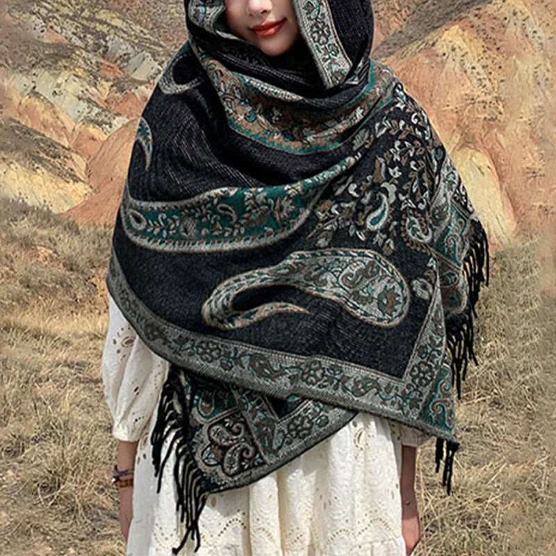 Buddha Stonesチベットカシューフラワータッセルショール秋冬用快適トラベルスカーフラップ