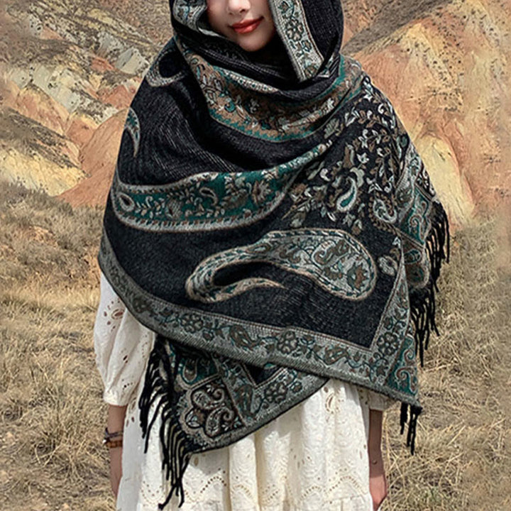 Buddha Stonesチベットカシューフラワータッセルショール秋冬用快適トラベルスカーフラップ