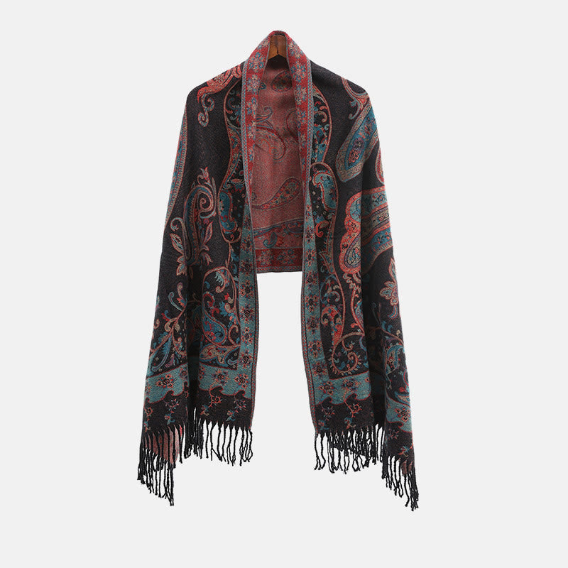 Buddha Stonesチベットカシューフラワータッセルショール秋冬用快適トラベルスカーフラップ