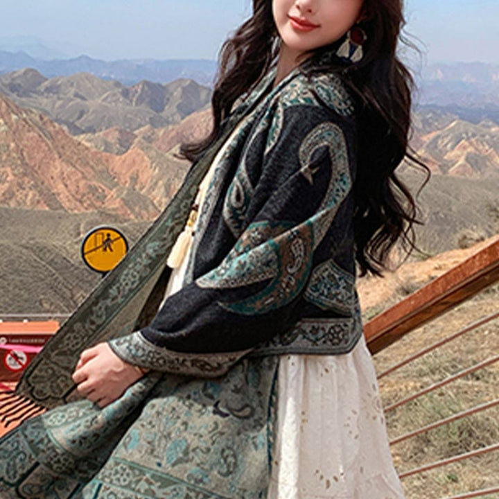 Buddha Stonesチベットカシューフラワータッセルショール秋冬用快適トラベルスカーフラップ