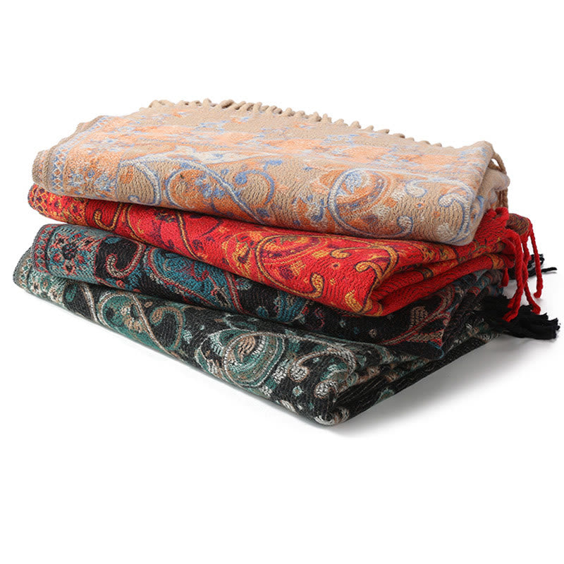 Buddha Stonesチベットカシューフラワータッセルショール秋冬用快適トラベルスカーフラップ