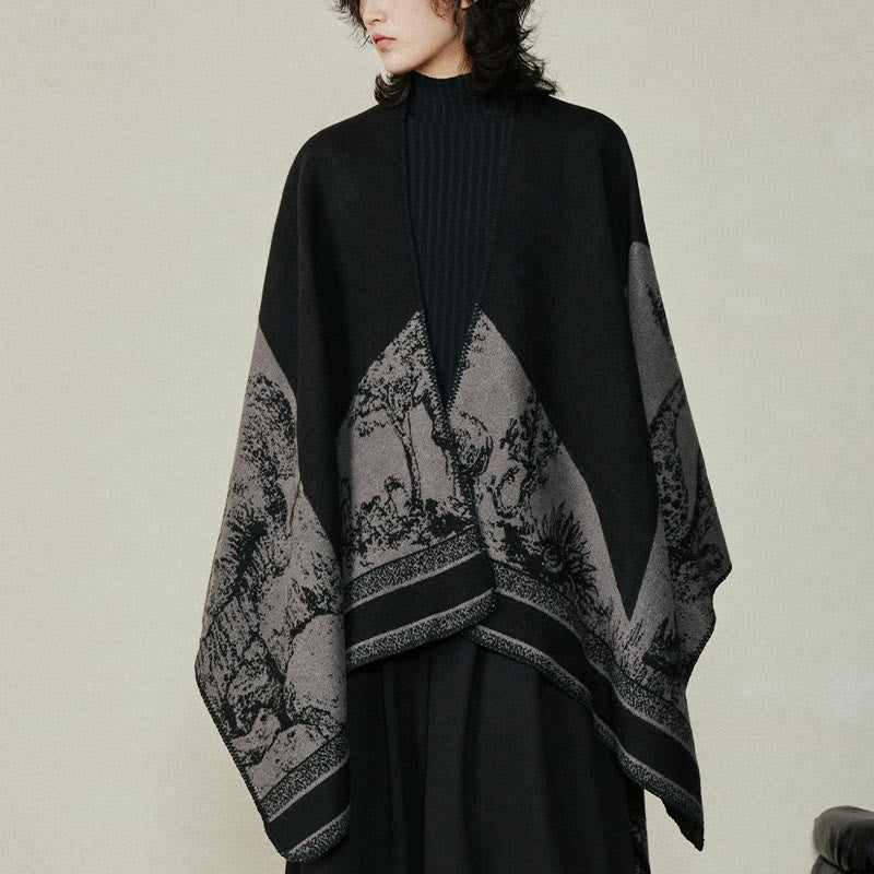 Buddha Stonesブラックグレー ニホンジカ 動物 森 両面 ショール 秋冬 暖かい スカーフ ラップ