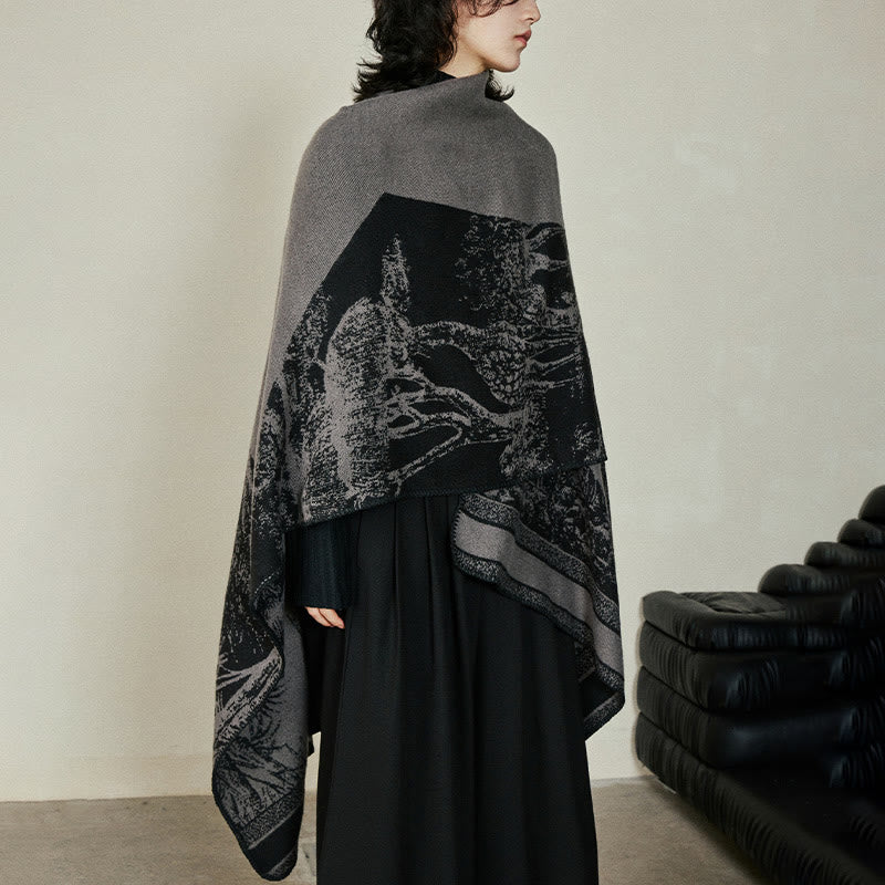 Buddha Stonesブラックグレー ニホンジカ 動物 森 両面 ショール 秋冬 暖かい スカーフ ラップ