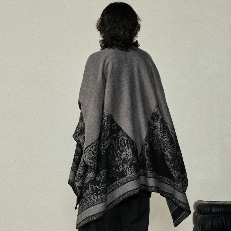 Buddha Stonesブラックグレー ニホンジカ 動物 森 両面 ショール 秋冬 暖かい スカーフ ラップ