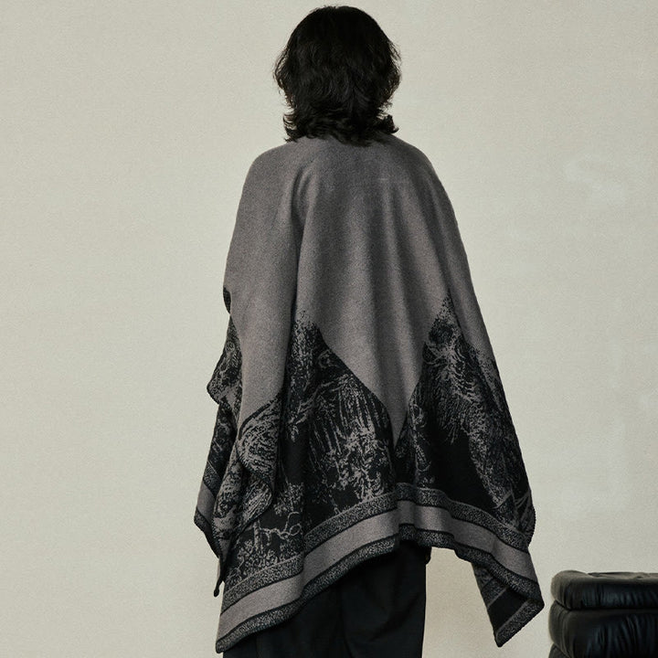 Buddha Stonesブラックグレー ニホンジカ 動物 森 両面 ショール 秋冬 暖かい スカーフ ラップ