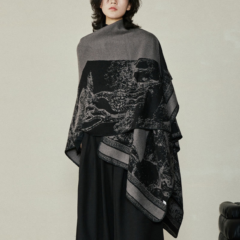 Buddha Stonesブラックグレー ニホンジカ 動物 森 両面 ショール 秋冬 暖かい スカーフ ラップ