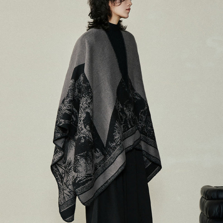 Buddha Stonesブラックグレー ニホンジカ 動物 森 両面 ショール 秋冬 暖かい スカーフ ラップ