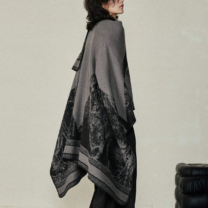 Buddha Stonesブラックグレー ニホンジカ 動物 森 両面 ショール 秋冬 暖かい スカーフ ラップ