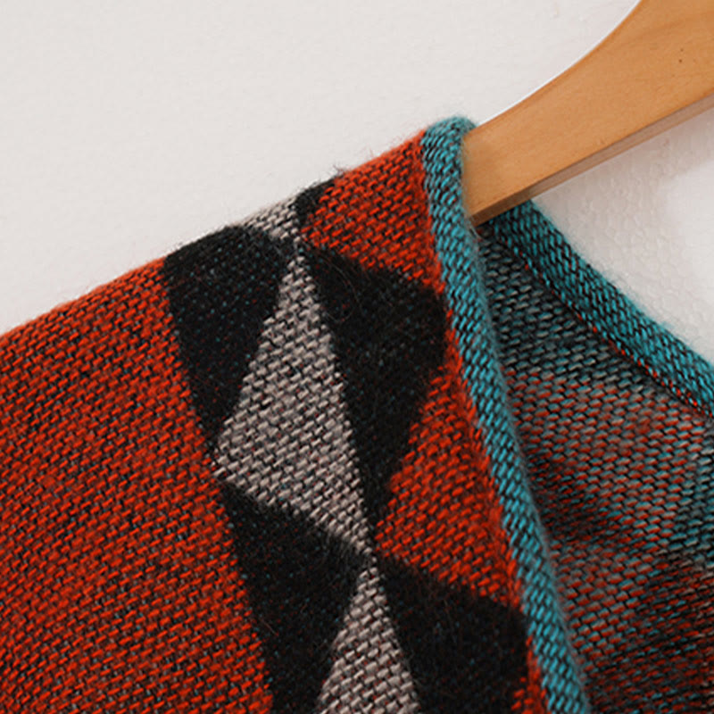 Buddha Stonesチベット オレンジ 幾何学模様 菱形模様 タッセル ショール 秋冬 暖かい スカーフ ラップ