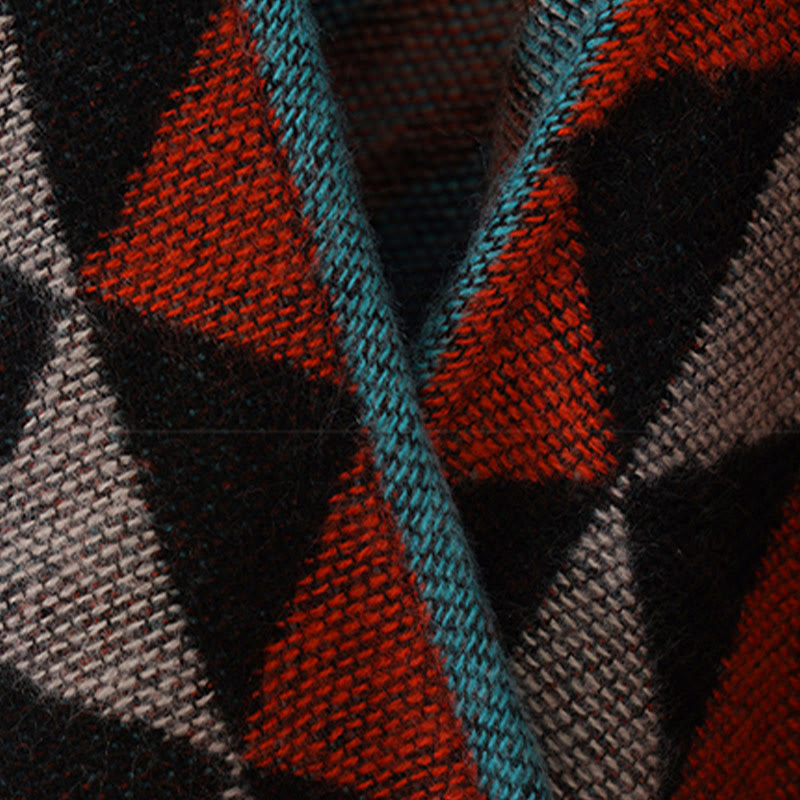 Buddha Stonesチベット オレンジ 幾何学模様 菱形模様 タッセル ショール 秋冬 暖かい スカーフ ラップ