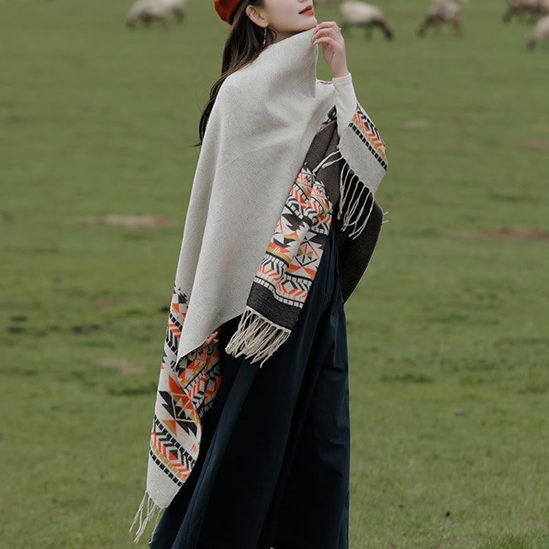 Buddha Stones幾何学模様 菱形模様 タッセルショール 秋冬 暖かい 心地良い スカーフ ラップ
