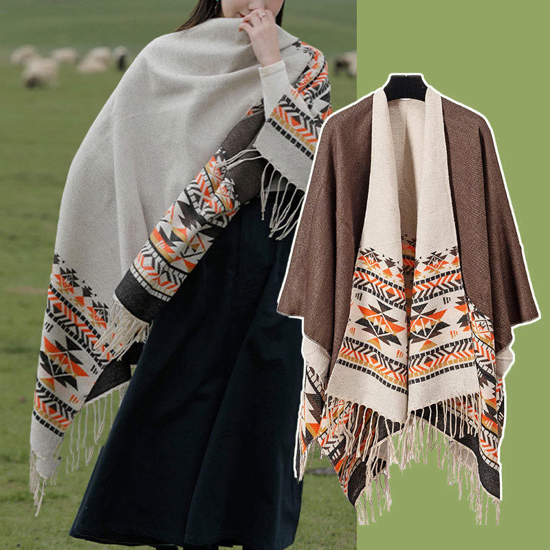 Buddha Stones幾何学模様 菱形模様 タッセルショール 秋冬 暖かい 心地良い スカーフ ラップ