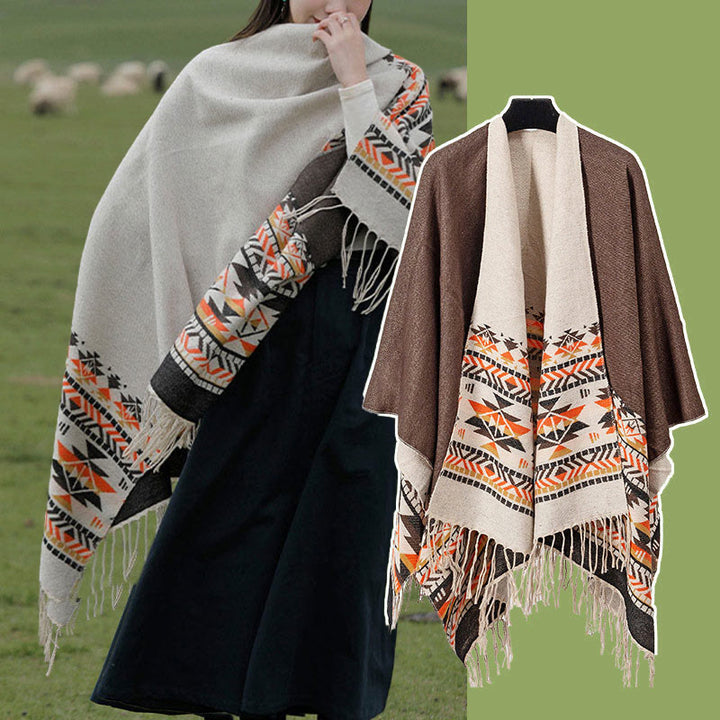 Buddha Stones幾何学模様 菱形模様 タッセルショール 秋冬 暖かい 心地良い スカーフ ラップ