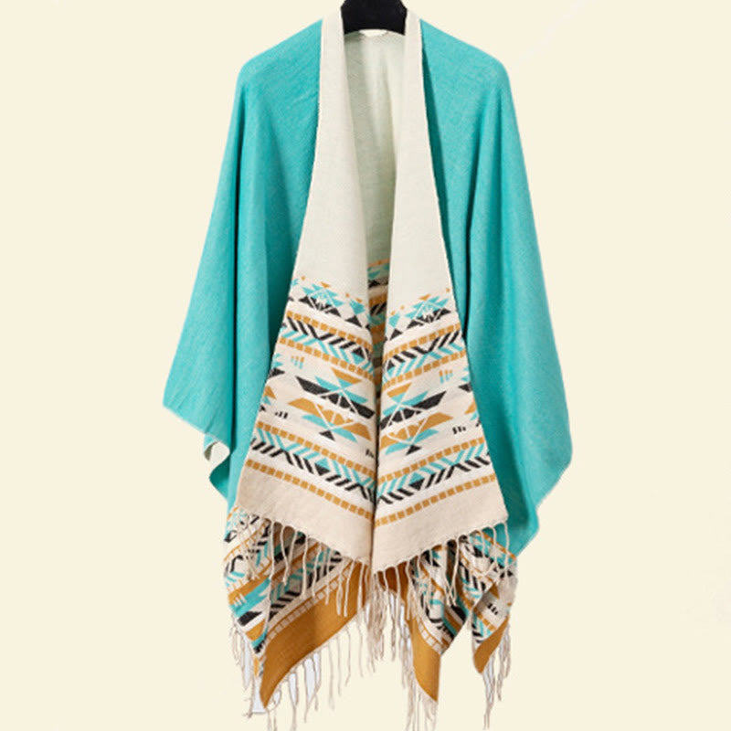 Buddha Stones幾何学模様 菱形模様 タッセルショール 秋冬 暖かい 心地良い スカーフ ラップ