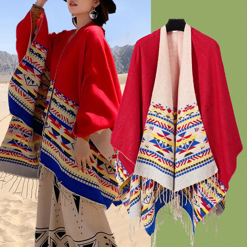 Buddha Stones幾何学模様 菱形模様 タッセルショール 秋冬 暖かい 心地良い スカーフ ラップ