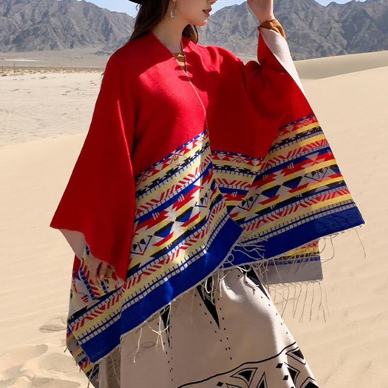 Buddha Stones幾何学模様 菱形模様 タッセルショール 秋冬 暖かい 心地良い スカーフ ラップ