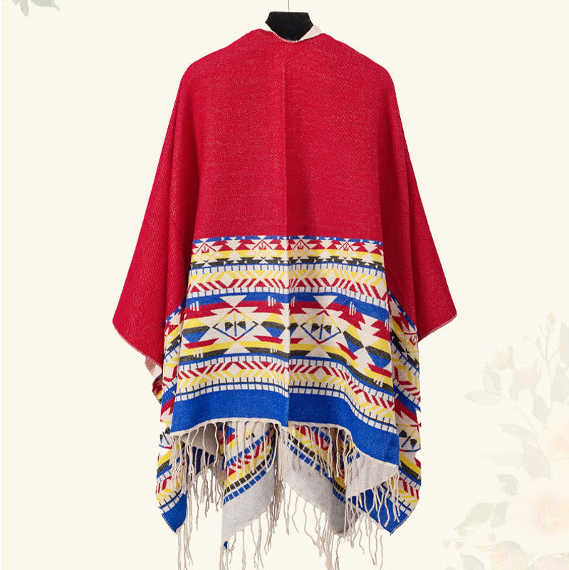 Buddha Stones幾何学模様 菱形模様 タッセルショール 秋冬 暖かい 心地良い スカーフ ラップ