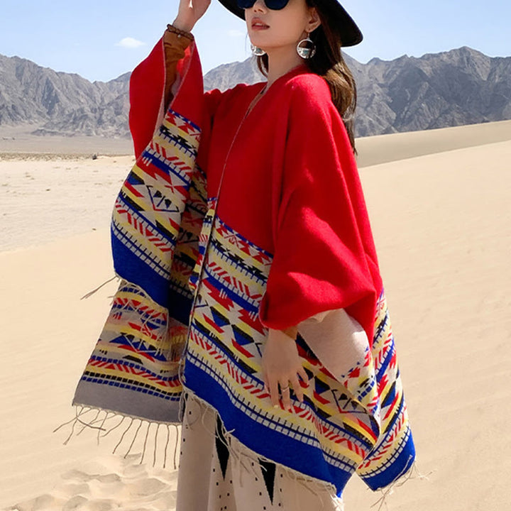 Buddha Stones幾何学模様 菱形模様 タッセルショール 秋冬 暖かい 心地良い スカーフ ラップ