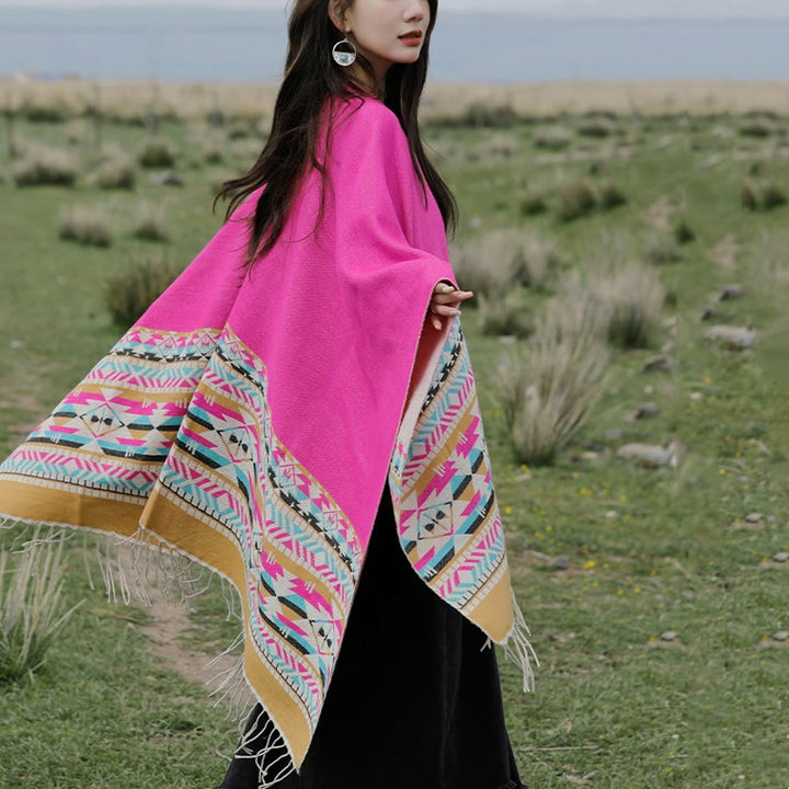 Buddha Stones幾何学模様 菱形模様 タッセルショール 秋冬 暖かい 心地良い スカーフ ラップ