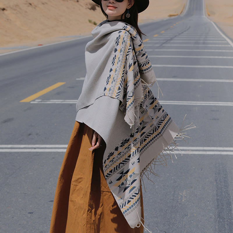 Buddha Stones幾何学模様 菱形模様 タッセルショール 秋冬 暖かい 心地良い スカーフ ラップ