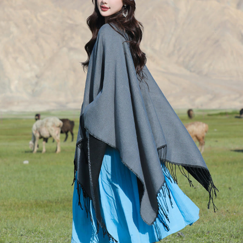 Buddha Stones幾何学模様 円形 曼荼羅柄 タッセルショール 秋冬 ポケット付き 心地よいスカーフ ラップ