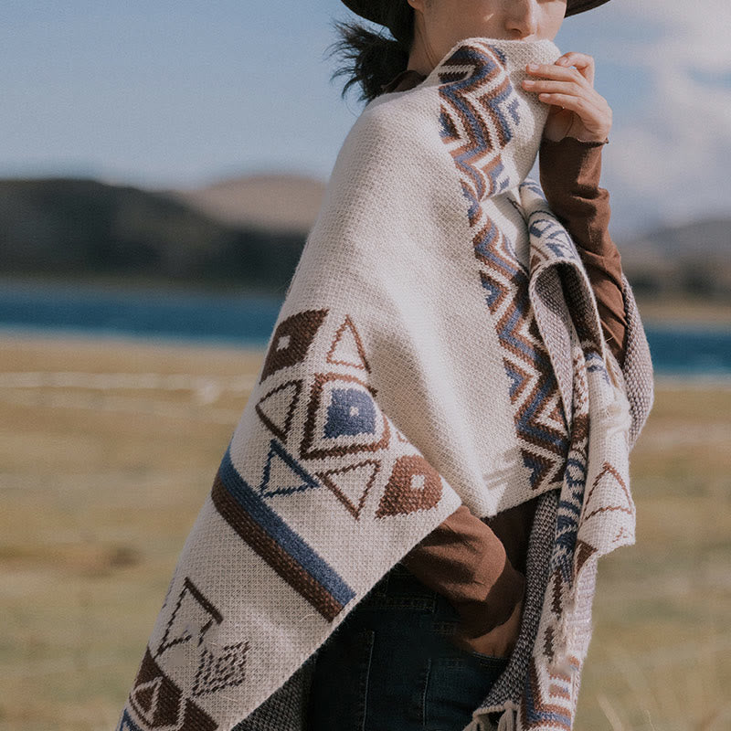 Buddha Stonesチベットウェーブストライプ幾何学タッセルショール秋冬心地よいスカーフラップ