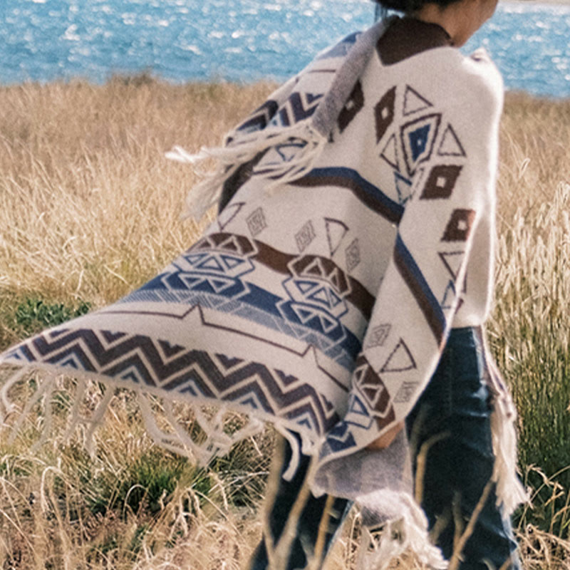 Buddha Stonesチベットウェーブストライプ幾何学タッセルショール秋冬心地よいスカーフラップ