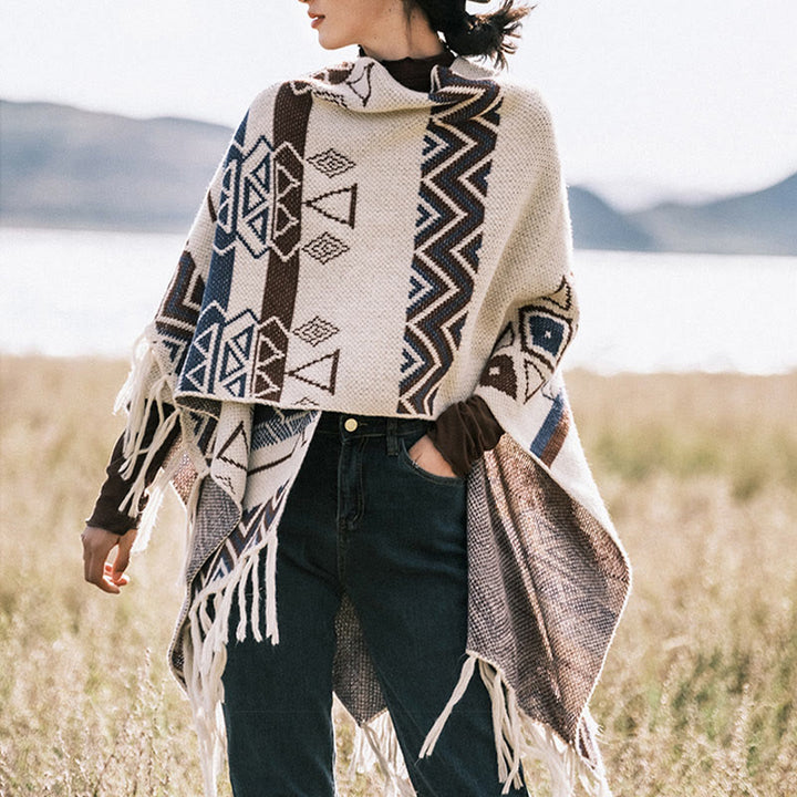 Buddha Stonesチベットウェーブストライプ幾何学タッセルショール秋冬心地よいスカーフラップ