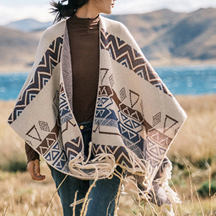 Buddha Stonesチベットウェーブストライプ幾何学タッセルショール秋冬心地よいスカーフラップ