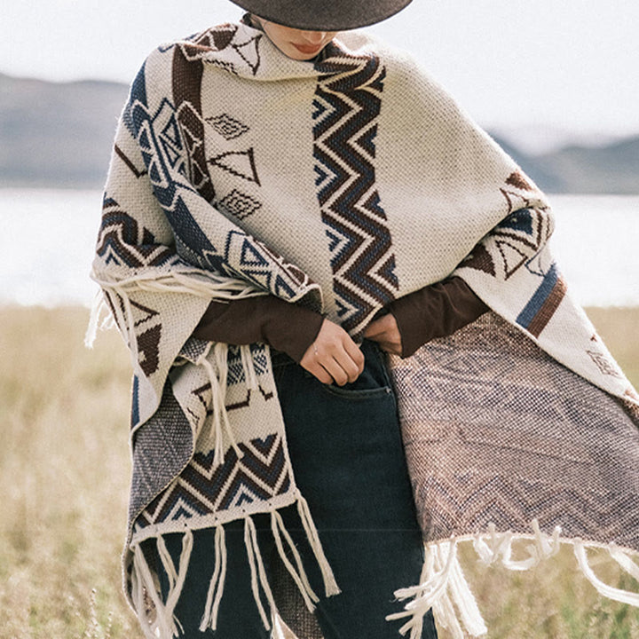 Buddha Stonesチベットウェーブストライプ幾何学タッセルショール秋冬心地よいスカーフラップ