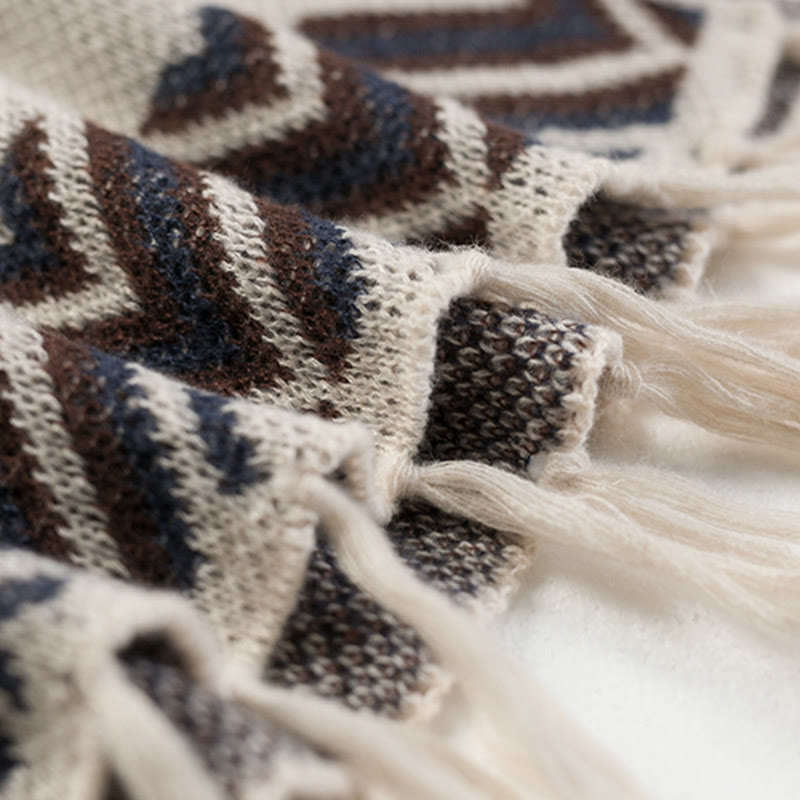 Buddha Stonesチベットウェーブストライプ幾何学タッセルショール秋冬心地よいスカーフラップ