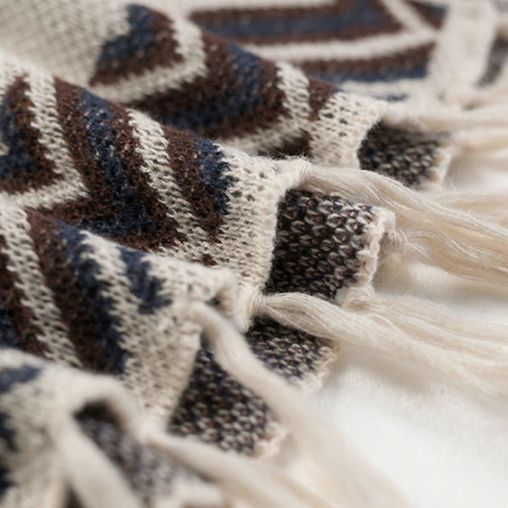 Buddha Stonesチベットウェーブストライプ幾何学タッセルショール秋冬心地よいスカーフラップ