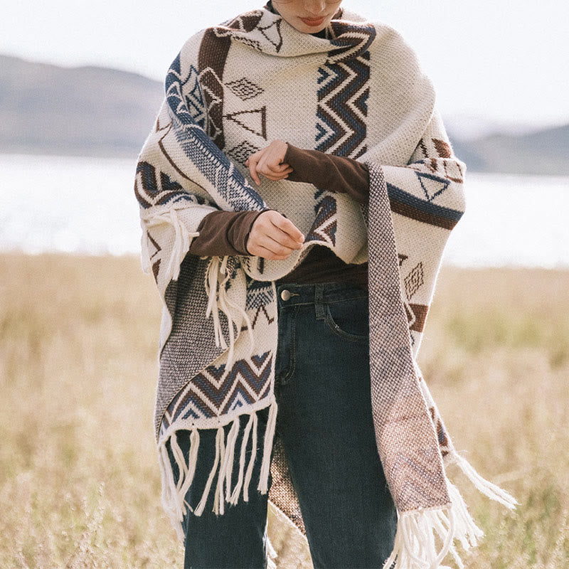 Buddha Stonesチベットウェーブストライプ幾何学タッセルショール秋冬心地よいスカーフラップ