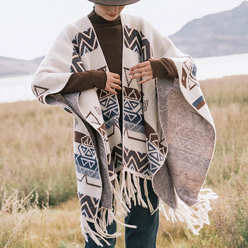 Buddha Stonesチベットウェーブストライプ幾何学タッセルショール秋冬心地よいスカーフラップ