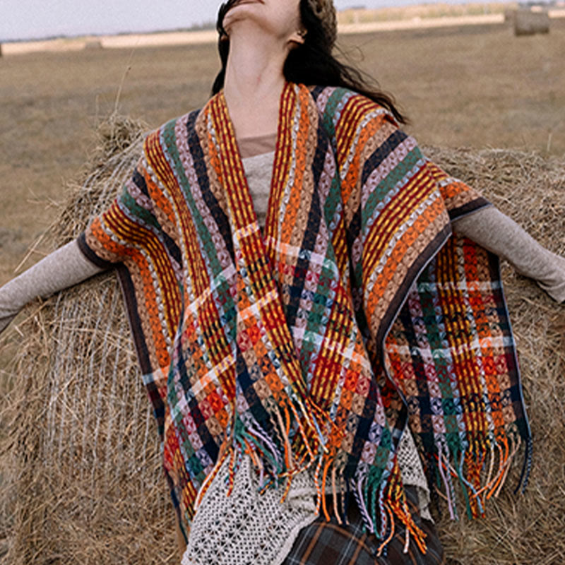Buddha Stonesチベット カラフル ストライプ 幾何学 タッセル ショール 秋冬 ソフト スカーフ ラップ
